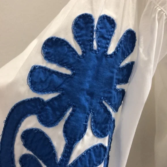 Madewell Blanca embroidered white dress blue stitching XS EUC - Picture 5 of 11